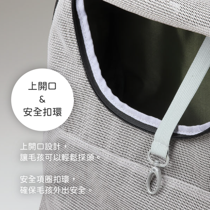 Reverse Backpack ECO 是一款由 United Pets 設計的環保背包式寵物攜帶袋，適合最多承重7公斤的寵物。尺寸為32 x 34公分，使用100%回收的PET瓶製成的面料。背包設計適合航空機艙運輸以及戶外外出，具有可調節肩帶和加墊背部，內部設有安全扣環以固定寵物的項圈，並配有後環以便於安裝在行李車上。